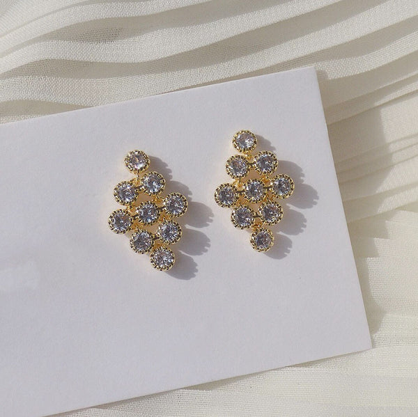 14k Real Gold Fashion Jewelry Diamond Exquisite Geometric Stud Earrings
