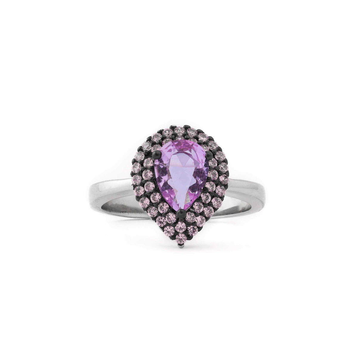 Purple Spade With Microstone Border Sterling Silver Ring