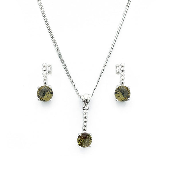 Turkish Sterling Silver Champagne Shade Stone With Bubble Design Set