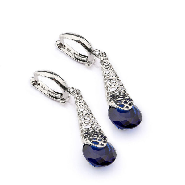 Exclusive Turkish Blue Opal Stone Sterling Silver Earring 925