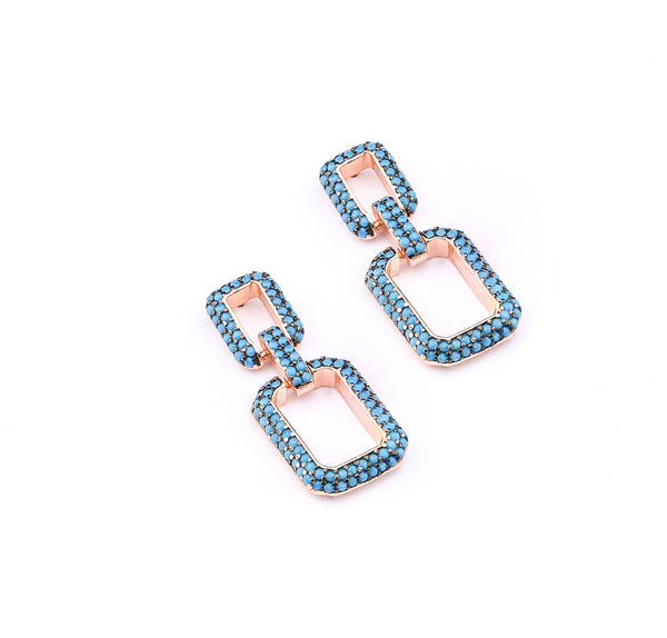 Blue Microstone Design With Rose Gold Sterling Silver Earring
