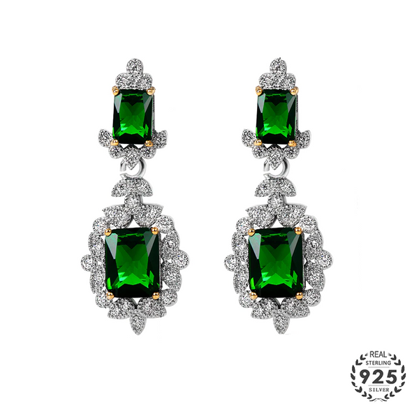 Luxury Long Drop Earrings for Women Silver 925 Jewelry Trendy Geometry Emerald Engagement Banquet Ear-drops