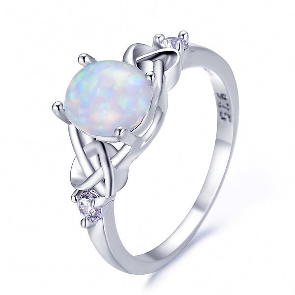 925 Sterling Silver Ring Female Fine Jewelry Oval White Opal Gemstone