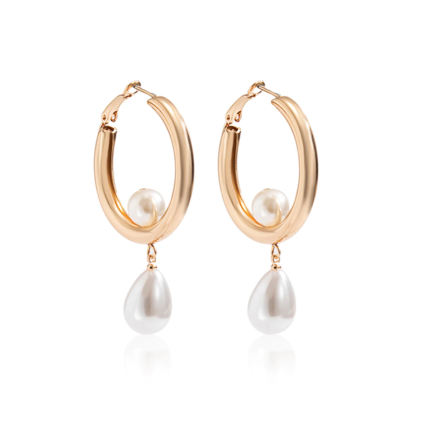 Thick Hoop Earrings Pearl Pendant Fashion Gold/Silver Color Round Earrings