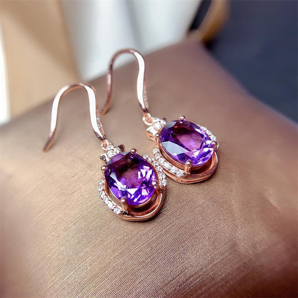 Elegant Purple Amethyst Drop Earrings