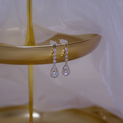 14k Real Gold Fashion Jewelry Long Crystal Exquisite Shiny Earrings