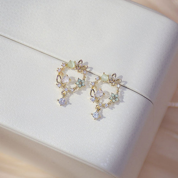 14k Real Gold Fashion Simple Gemstone Wreath Earring