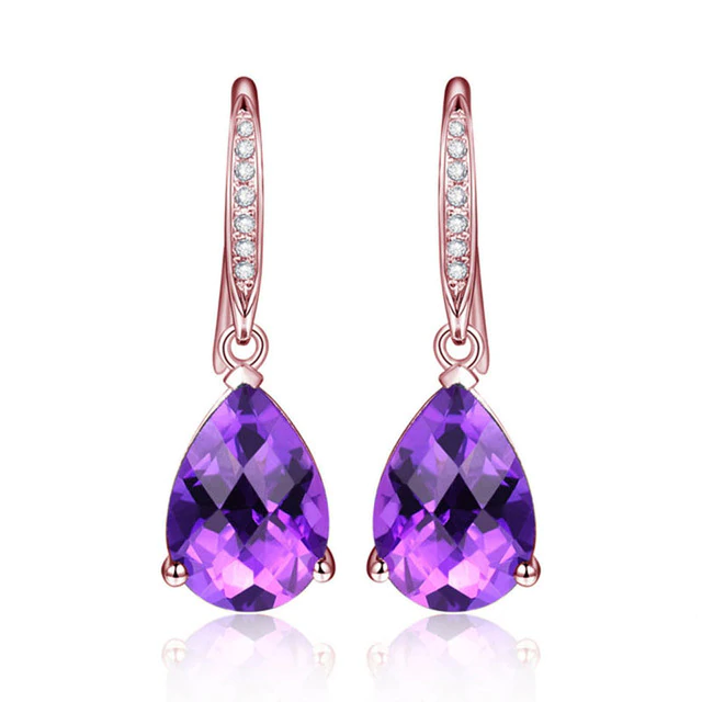 Elegant purple Amethyst Water Drop Earrings