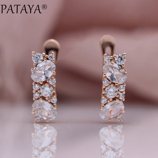 White & Gold Earrings For Women Fashion Wedding Fine Noble Jewelry 585 Rose Gold Round Oval Natural Zircon Dangle Earring