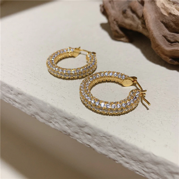 Large Small Chunky Gold/Silver Micro Zircon Hoop Earrings