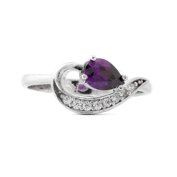 Purple Spade Stone With Microstone Stem Sterling Silver Ring