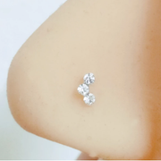 925 Sterling Silver 3 Stones Crystal Indian Style Nose Pin