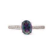 Oval Multicolor Stone With Microstone Band Sterling Silver Ring