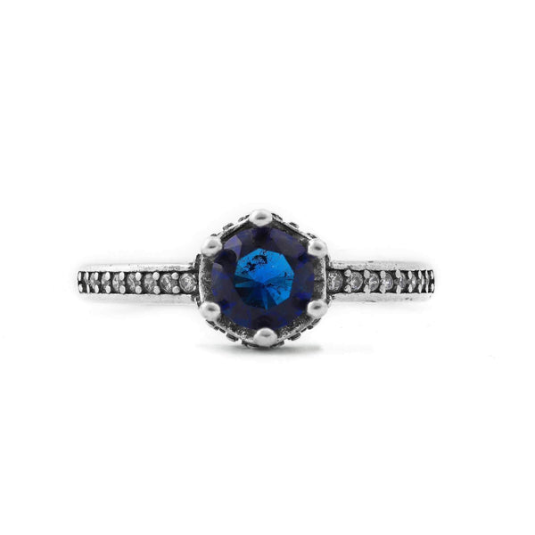 Royal Blue Stone Crown Style Sterling Silver Ring