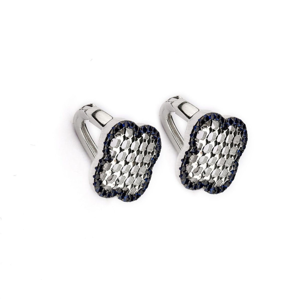 Blue & White Four Leaf Clover Sterling Silver Earring