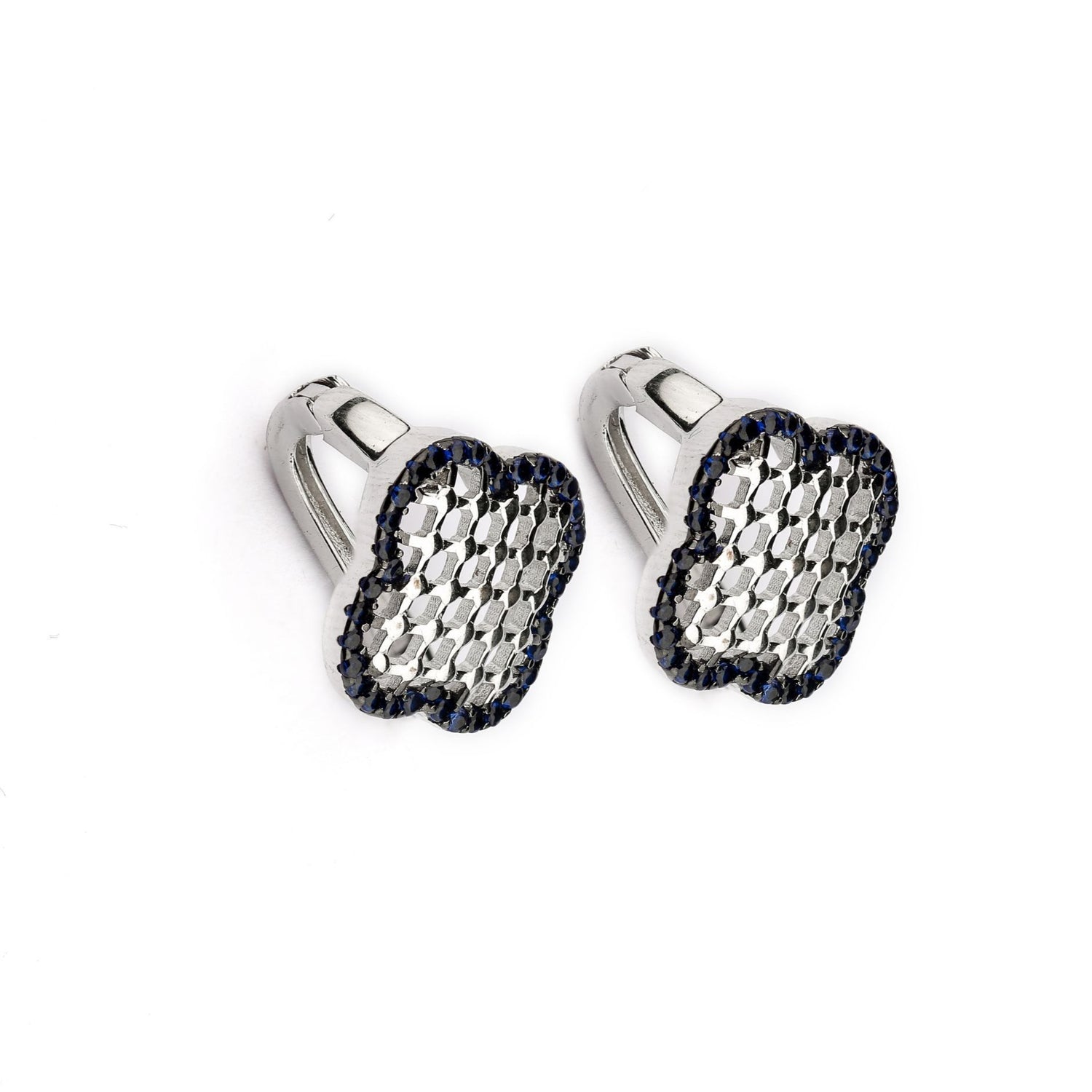 Blue & White Four Leaf Clover Sterling Silver Earring