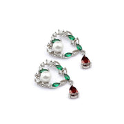 Red & Green Dual Color Sterling Silver Earring With Pearl