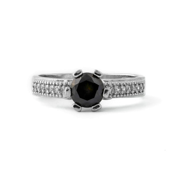 Black Diamond Stone With Micro Stone Band Sterling Silver Ring