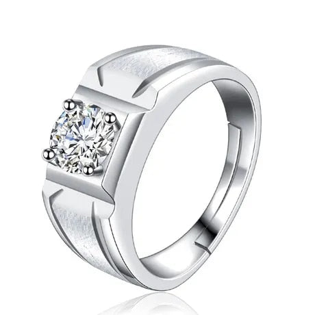 925 Sterling Silver Round Shape Zircon Ring For Men