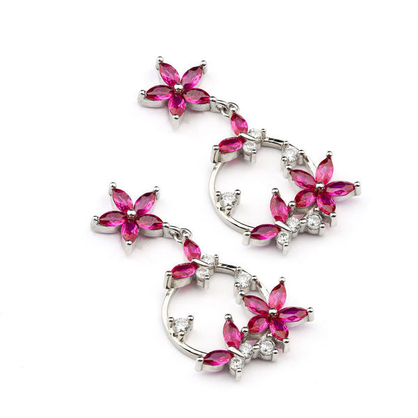Rose Pink Floral Design Sterling Silver Earring