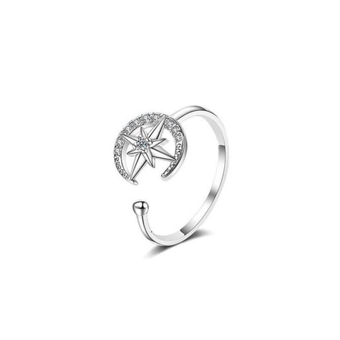 Zircon Star Moon Open Ring Size Adjustable Ring