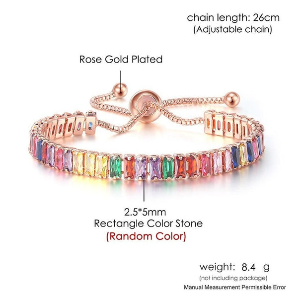 Adjustable Multicolor Zircons Rose Gold Color Adjustable Charm Bracelet
