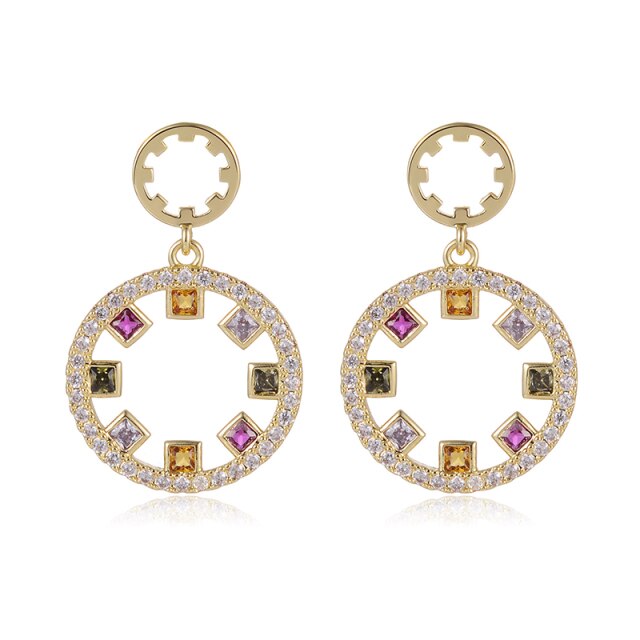 Brighton Unusual Multicolor Cubic Zircon Round Hollow Metal Drop Dangle Earrings