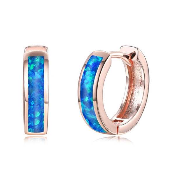 Classic Female Blue White Opal Jewelry Rose Gold Silver Color Hoop Earrings