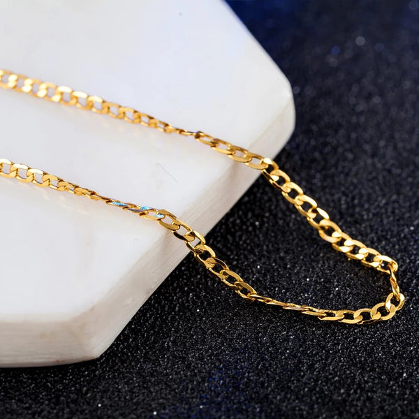 925 Sterling Silver 50cm 18k Gold 2mm Sideways Necklace Chain For Women