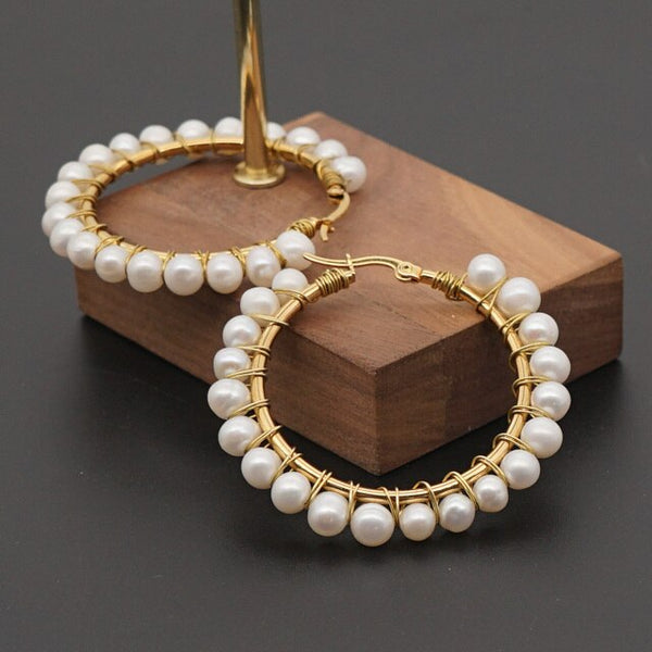 New Luxury Gold Colour Plated Freshwater Pearl Earring