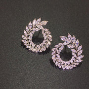 Creative Personality Leaf Rhinestone Earrings Geometric Big Round Earrings