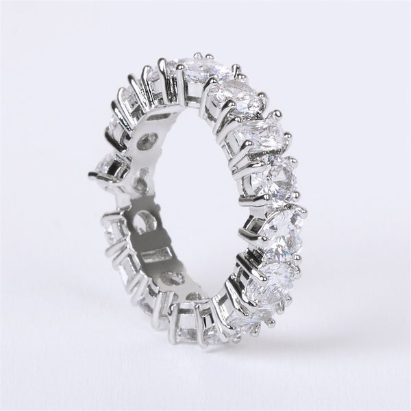 Full Gemstone Wedding Ring for Women Silver 925 Jewelry Geometry Zircon Rectangle Heart-shaped Round
