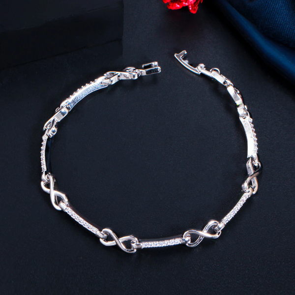 Cubic Silver Zirconia Women Elegant X Cross Link Chain Bracelet