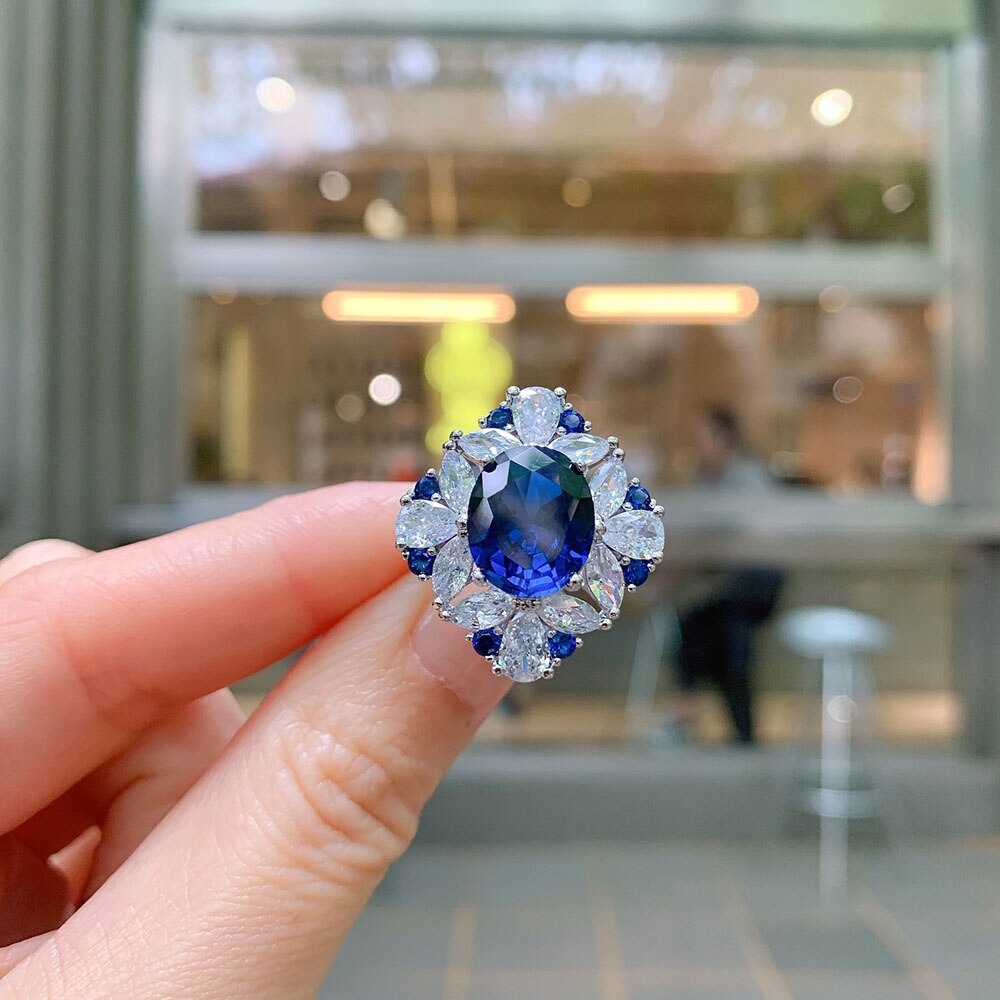 Vintage 925 Sterling Silver Simulated Sapphire & Ruby Gemstone Adjustable Cocktail Ring