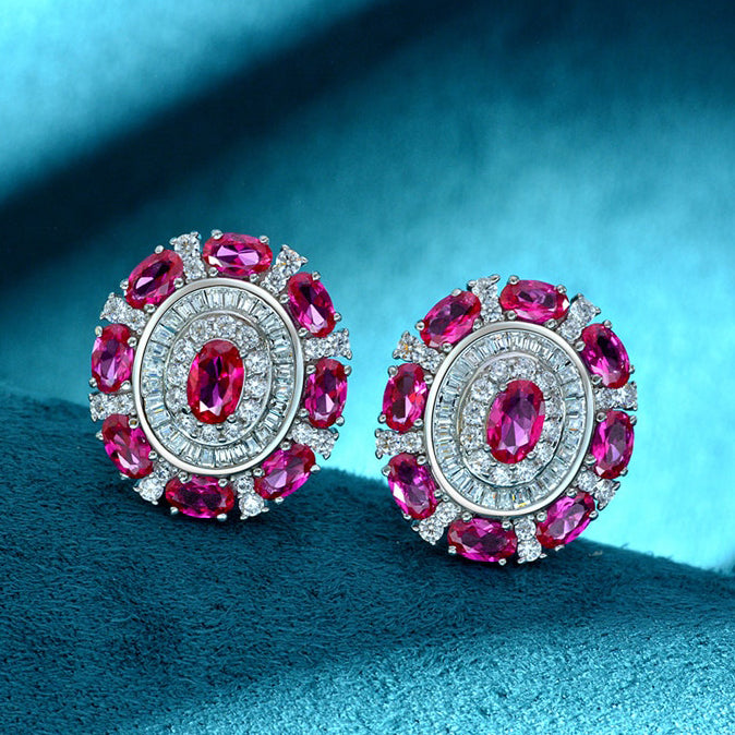 100% 925 Sterling Silver 4*6mm Real Stone Natural Emerald/Sapphire & Oval Ruby High Carbon Diamond Stud Earrings