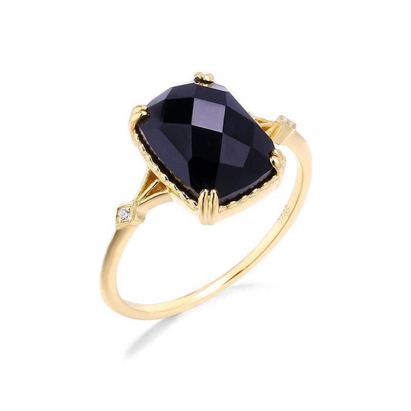 Inlaid Black Agate Literary Facet Luxury Charm Opening Adjustable Ring