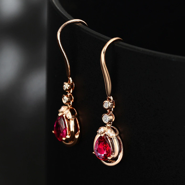 925 Sterling Silver Red Stone Elegant Amethyst Drop Earrings