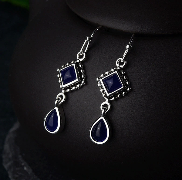925 Sterling Silver Vintage Lapis Lazuli Gemstone Earring Navy