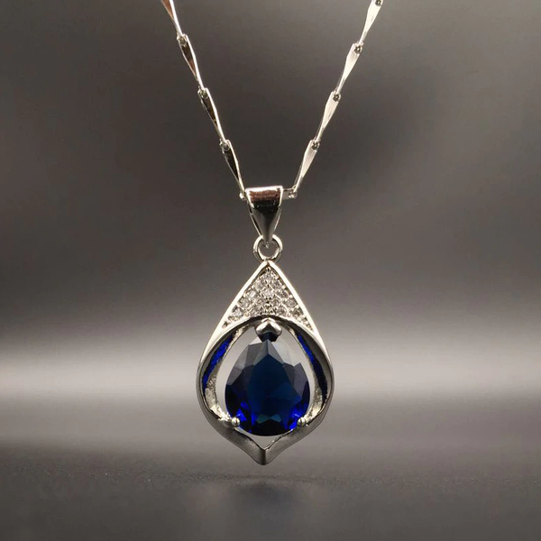 Water Drop Shape Sapphire Zircon Gemstone Pendant Sterling Silver