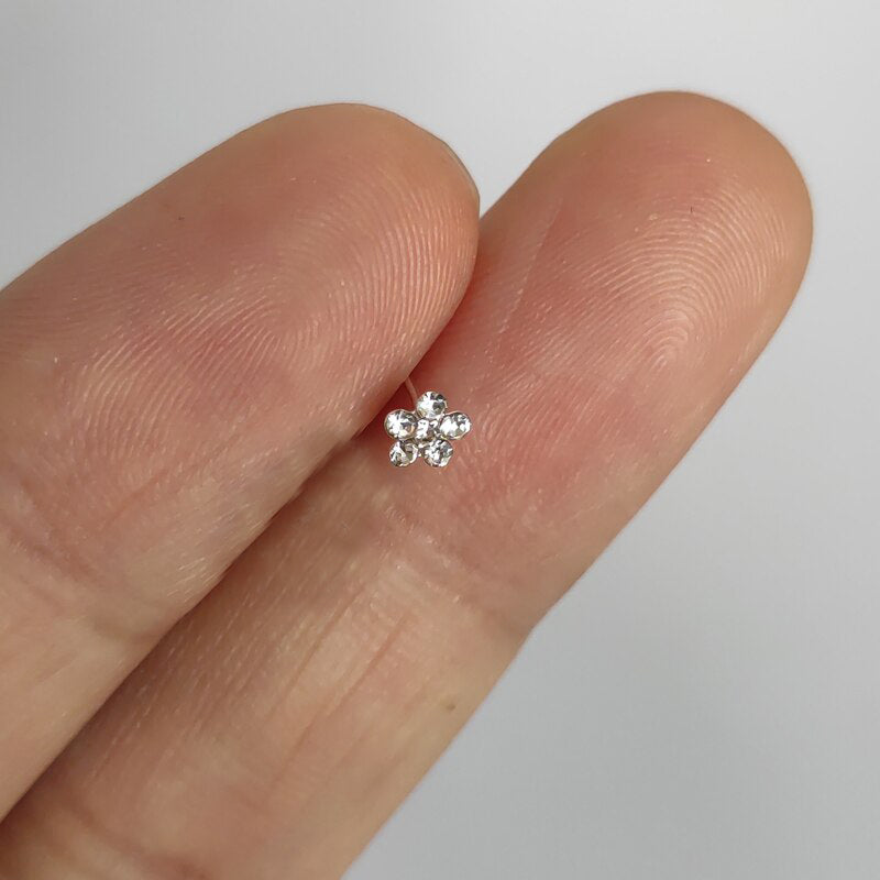 925 Sterling Silver Nose Stud Fashion Flower Shape Crystal Nose Pin