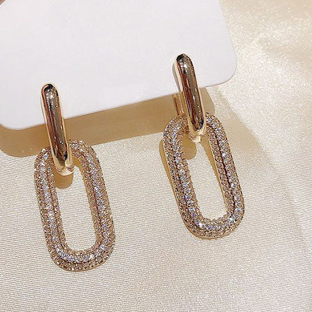 Luxury CZ Crystal Chain Link Drop Gold Color Cubic Zircon Earrings