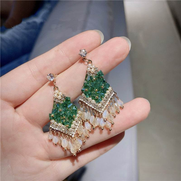 Handmade Geometric Crystal Tassel Ethnic Style Drop Earrings