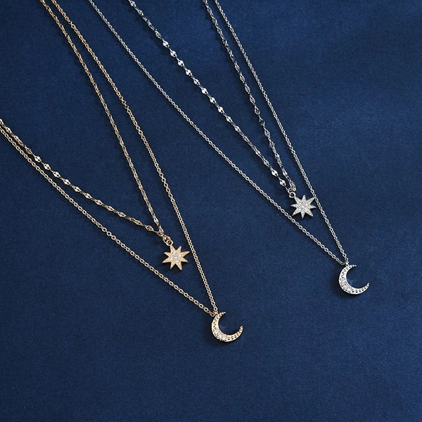 Dazzling Double-Layered Star Moon Necklace