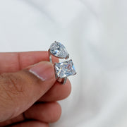 Cubic Zirconia CZ Rectangle Tear Drop Stone Sparking Bling Iced Out Open Adjusted Rings