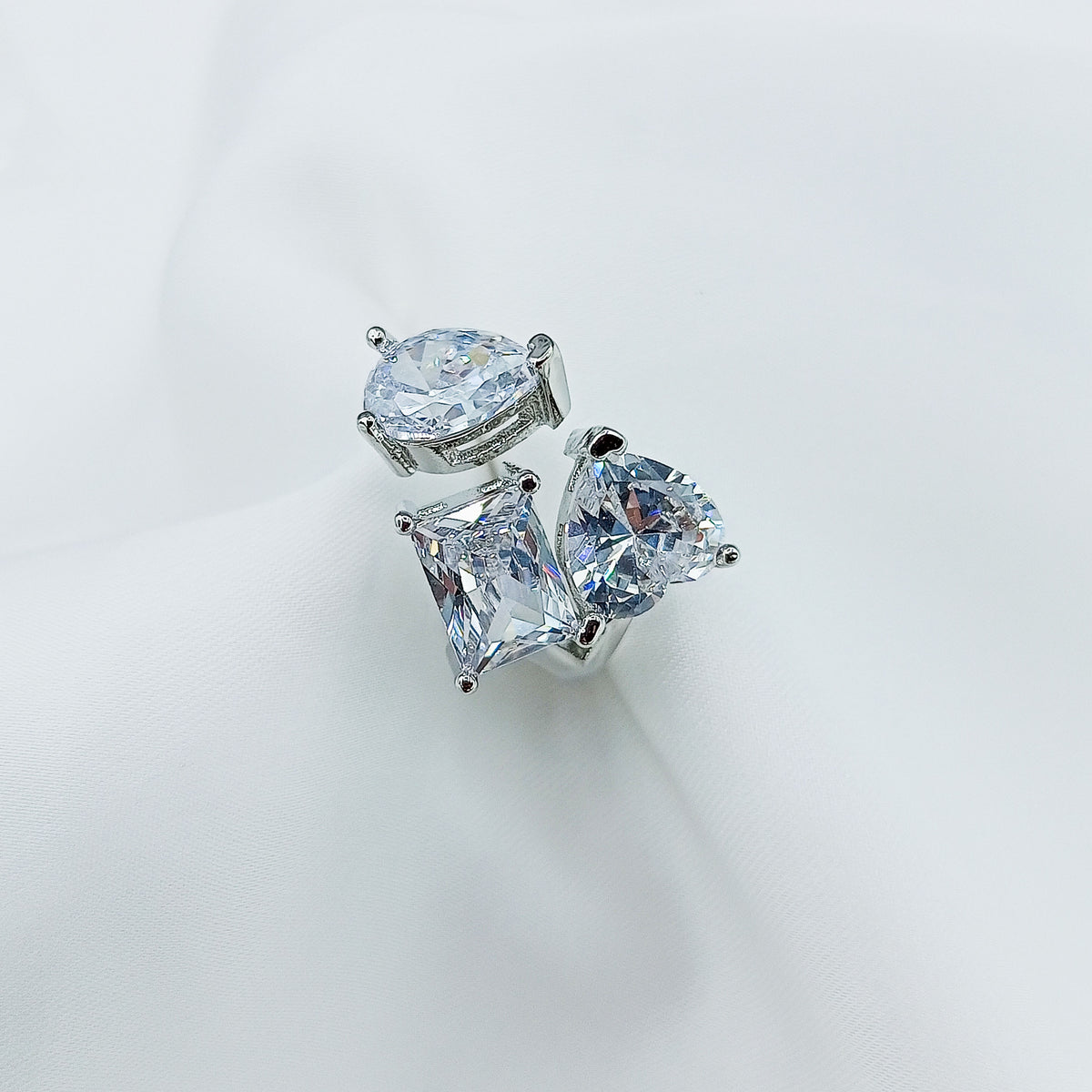 3 Stones Cubic Zirconia Geometric Iced Out Adjustable Ring