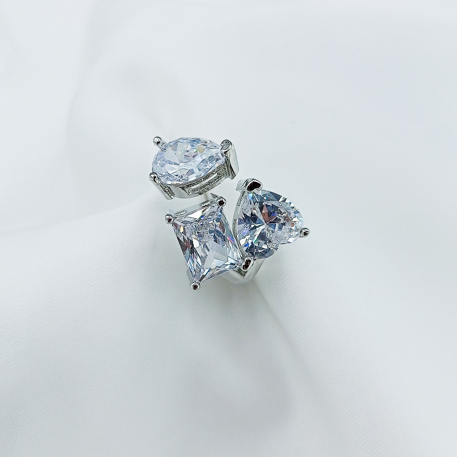 3 Stones Cubic Zirconia Geometric Iced Out Adjustable Ring