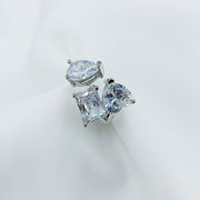 3 Stones Cubic Zirconia Geometric Iced Out Adjustable Ring