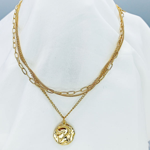 SILTAKI Vintage Style Triple Chain Luxury Gold Color Pendant