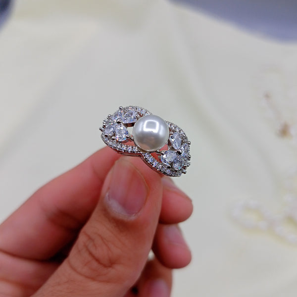 Big Imitation Pearl Cubic Zircons Wedding Adjustable Ring