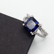 Siltaki Blue Square Stone Zircon 925 Sterling Silver Garnet Ring With Micro Stones